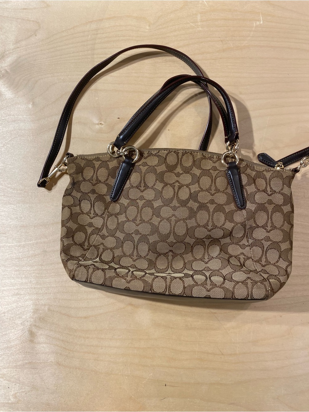 Coach Monogram Canvas Crossbody Satchel in Khaki and Dark Brown (SK) - Picture 8 of 11